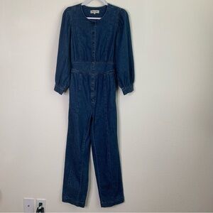 Madewell blue denim straight leg jumpsuit 0